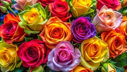 Beautifully arranged bouquet of vibrant roses in various colors, perfect for any occasion or decor