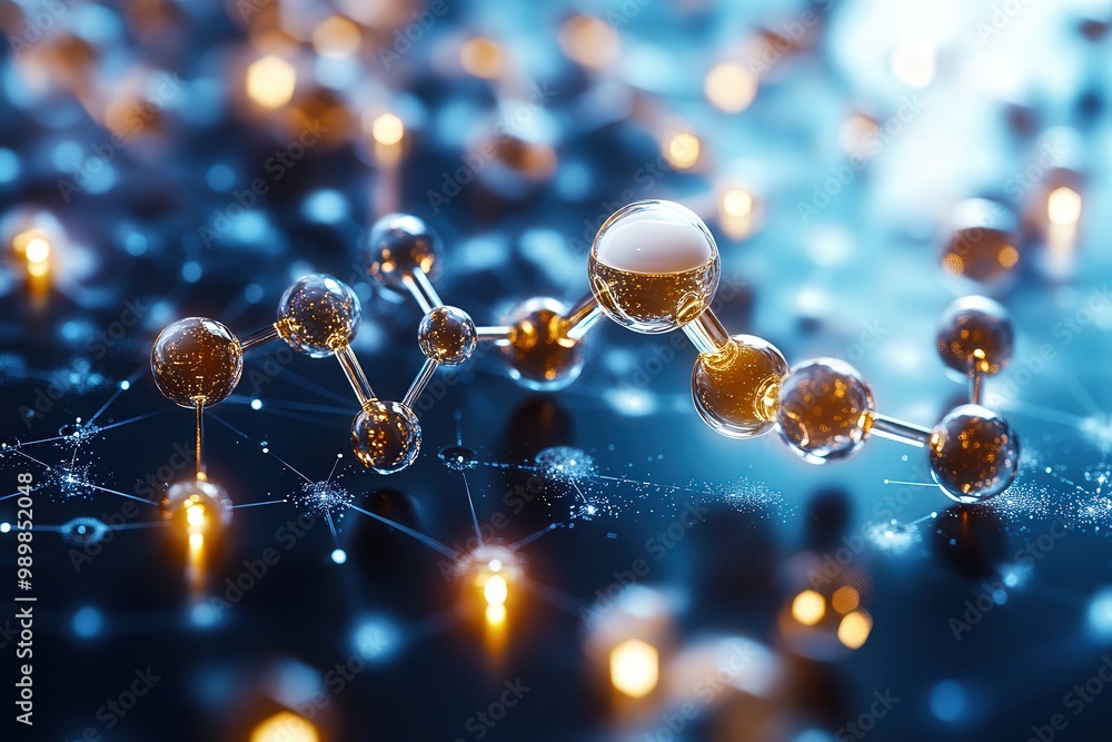 Poster molecular connections: a mesmerizing close-up of a molecular structure, rendered in 3d with shimmeri