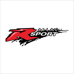 Sticker with the words R sport and Chinese writing which means racing