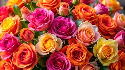 Naklejka premium Beautiful Pink and Orange Roses in Bloom, Captivating Floral Arrangement for Any Occasion
