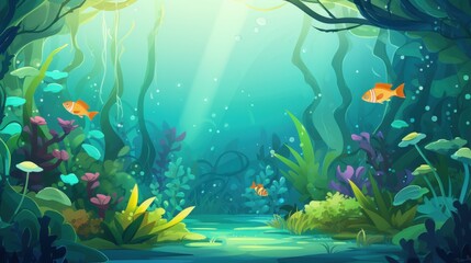 Underwater Scene with Orange Fish and Lush Aquatic Plants