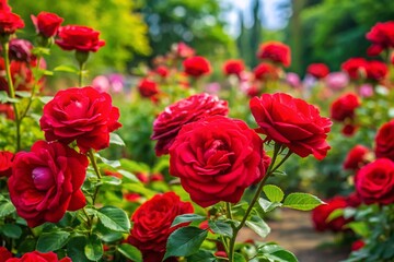 Beautiful Red Roses Blooming in a Garden Setting, Perfect for Romantic or Nature-Themed Projects