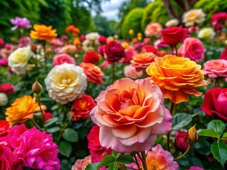 Fototapeta premium Beautiful Rose Eden 85 Blooms in Soft Focus, Showcasing Delicate Petals and Vibrant Colors