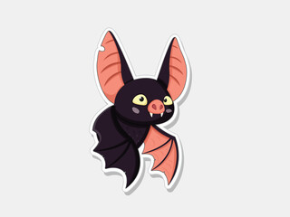 Cute collection of bat sticker with different poses. Happy bat cartoon flying character