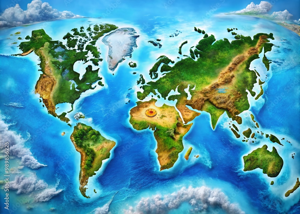 Poster bermuda triangle location marked on world map with surrounding oceans and geographical features