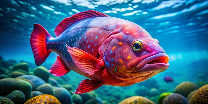 Blob Fish Swimming in Clear Blue Water, Unique Deep Sea Creature, Underwater Life in Ocean Habitat
