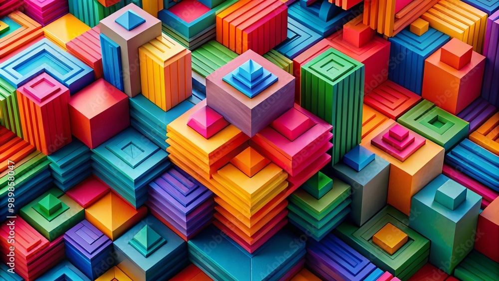 Aufkleber brightly colored geometric shapes arranged at right angles creating a vibrant abstract composition