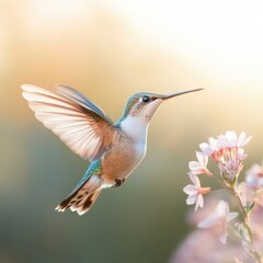 Obraz premium A hummingbird is flying over a flower