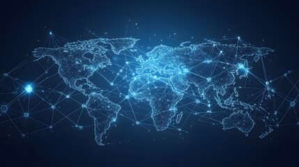 Global Network Connection Illustrated as a World Map with Interconnected Points of Light