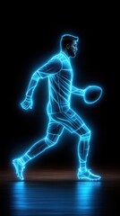 Athlete in neon style running with ball