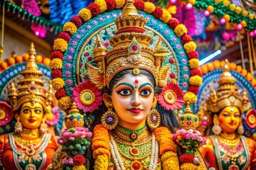 Celebrating Dussehra with Colorful Decorations, Traditional Rituals, and Festive Atmosphere of Joy