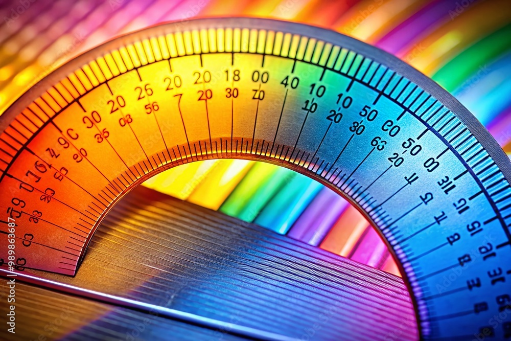 Aufkleber close-up of a precise 200 degree angle measured on a protractor with clear markings and scale
