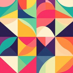 Obraz premium Seamless colorful geometric vector pattern design, featuring vibrant shapes and bold colors.