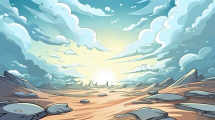 A Desolate Landscape with a Sunlit Sky and Scattered Rocks