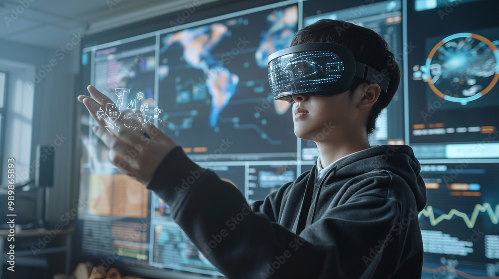 Poster a student with virtual reality technology using artificial intelligence for advanced learning in mod