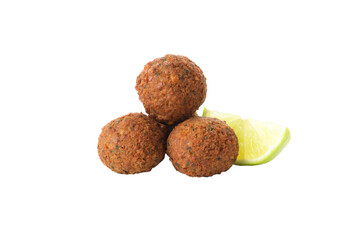 PNG falafel with lime isolated on white background.