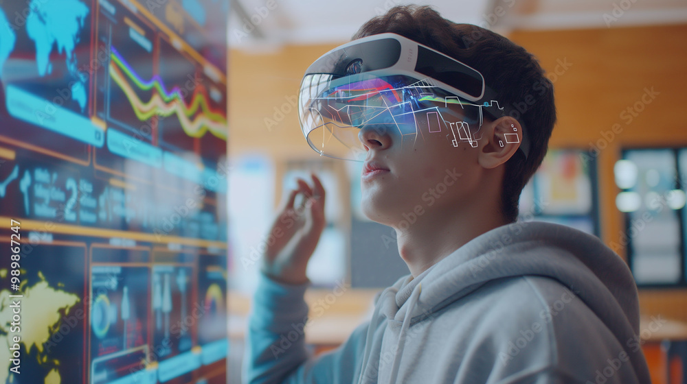 Poster a student with virtual reality technology using artificial intelligence for advanced learning in mod