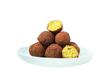 PNG, falafel in a plate, isolated on white background.