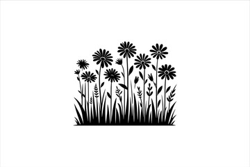 Vector Silhouettes of Wild Flowers. Wildflower Silhouette vector Clipart.