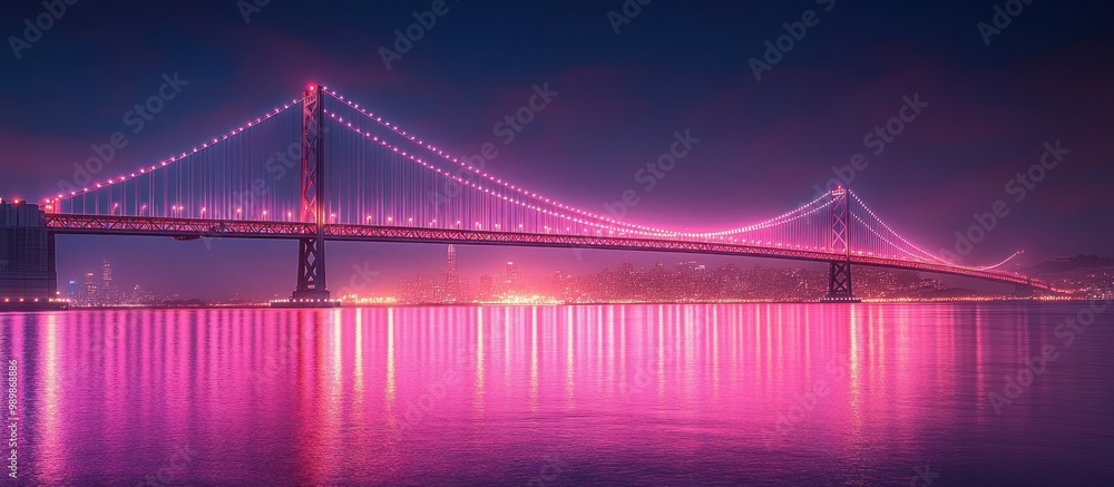 Canvas Prints Golden Gate Bridge at Night with Pink Lights