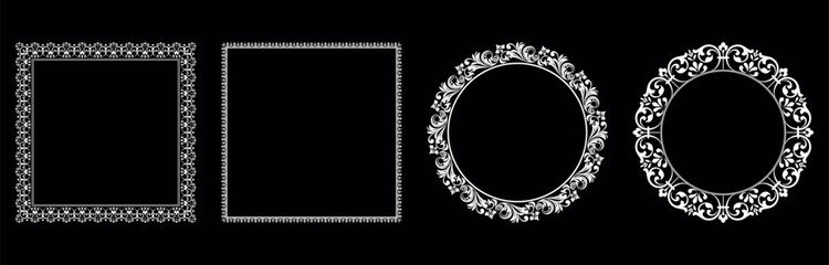 Set of decorative frames Elegant vector element for design in Eastern style, place for text. Floral black and white borders. Lace illustration for invitations and greeting cards.