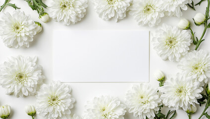 Chrysanthemums and blank paper card mockup