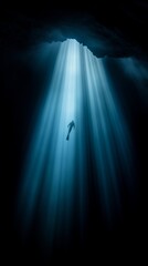 person swimming question claustrophobic room descending heavens scuba mask feeling alone reach looking right adult swim upwards