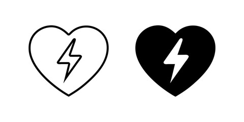 Set of AED emergency defibrillator icon sign symbol. First aid Automated external defibrillator.