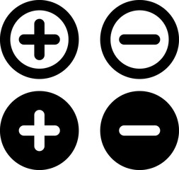Fototapeta premium Plus, minus, add and subtract icon set in simple and stroke style in circle with black and white color. Plus and minus or add and subtract flat icons for apps and websites. Plus and minus sign set.
