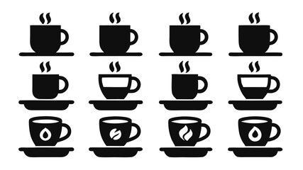 Coffee cup icon set. Cups of coffee tea collection. Hot drink icon. Disposable cup. Cup coffee with steam. Flat style. Vector Illustration. Vector Graphic.