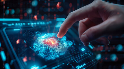 fingerprint biometric verification for cyber security, modern digital data protection technology virtual fingerprint scanner 