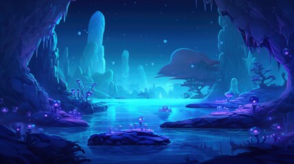 Ethereal Landscape with Glowing Mushrooms and a Serene River