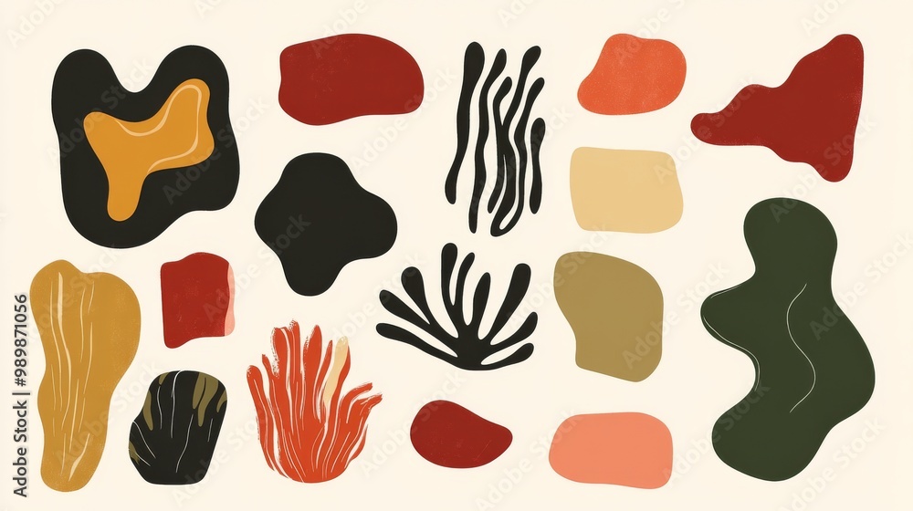 Poster set of circle wavy elements set featuring a minimal design in orange and brown tones.