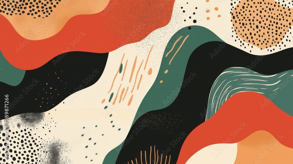 Poster circle and wavy elements set featuring a minimal design in orange and brown tones， showcases sleek s