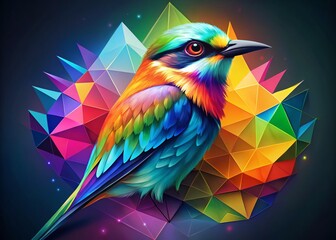 Fototapeta premium Colorful geometric triangle bird illustration with vibrant colors and abstract design elements