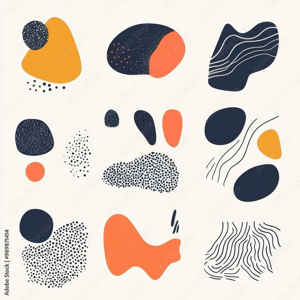 Poster set of circle wavy elements set featuring a minimal design in orange and brown tones.