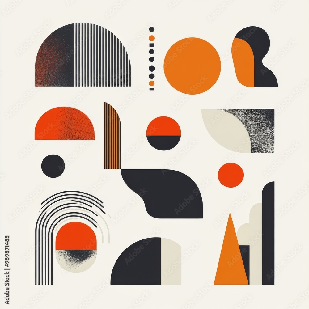 Poster set of circle wavy elements set featuring a minimal design in orange and brown tones.