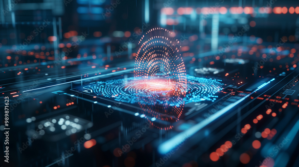 Poster fingerprint biometric verification for cyber security, modern digital data protection technology vir