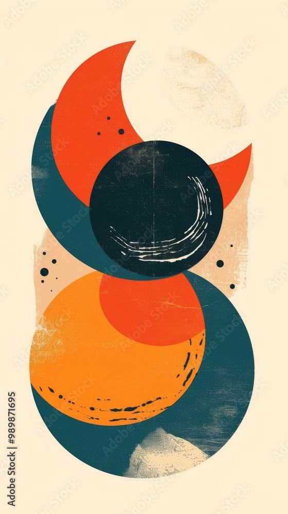 Poster circle and wavy elements set featuring a minimal design in orange and brown tones， showcases sleek s