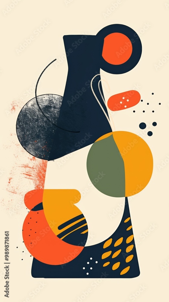 Poster circle and wavy elements set featuring a minimal design in orange and brown tones， showcases sleek s