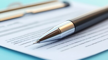 A close-up of a pen resting on a document, suggesting writing or signing.