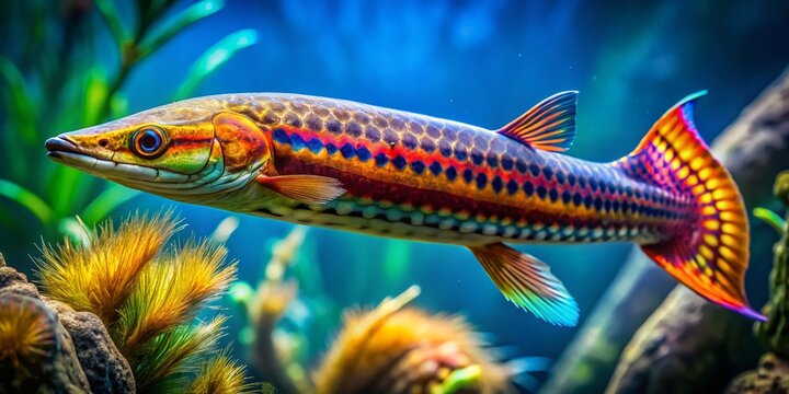 Colorful Snake Fish Swimming Gracefully in Clear Water Against Vibrant Underwater Background