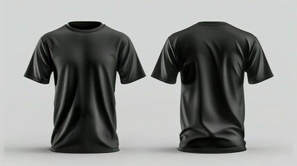 Isolated Blank Black T-Shirt Mockup in 3D: Showcasing Front and Back Views for Football Clothing Design