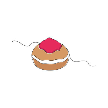 recommend clip art: Continuous line art drawing of Hanukkah sufganiyot donut. Vector illustration.