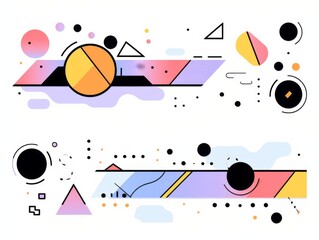 Obraz premium flat colorful geometric shapes with black outlines