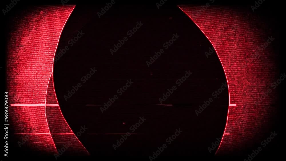 Poster old style television display with red glowing circle shapes in motion and distortion effects