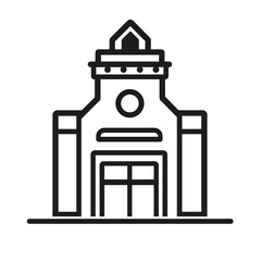A minimalist vector icon representing a simple building structure identified as a fire station, designed with clean lines and a modern aesthetic ideal for design projects