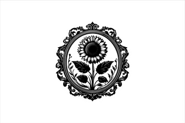 Sunflower Silhouette in a Vintage Frame. Sunflower Silhouette. Sunflower vector. Sunflower Minimalist and Simple Silhouette Vector Isolated.
