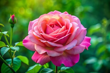 Delicate Bloom of Pink Rose in Full Blossom Against a Soft Green Background for Nature Lovers