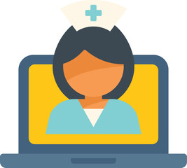 Flat design icon of a female healthcare professional attending an online meeting, webinar or video call